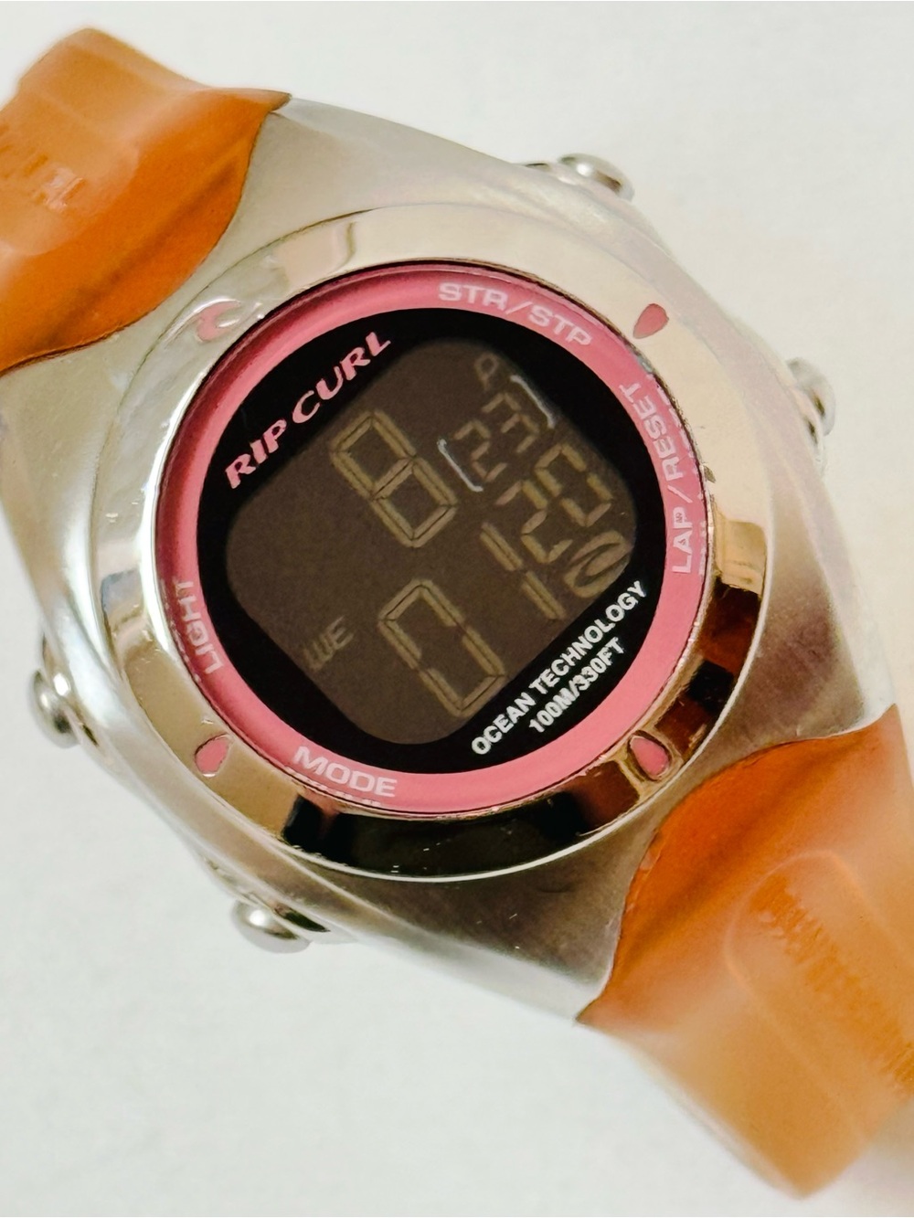 Vintage Rip Curl Women's Digital Alarm Chrono Watch Silver Peachy Pink A2033G